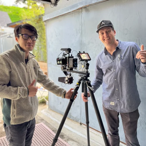 Hugh Hou and CJ Conway working on the In-home dementia training 360 video project